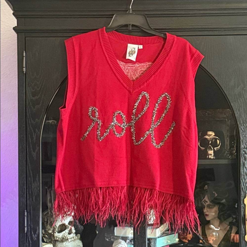 Queen of Sparkles Iconic feathered and sequined sweater vest